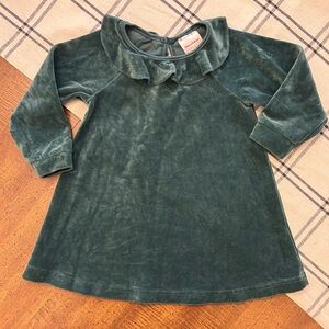Hanna Andersson Green Velour Dress Ruffle Collar Toddler Girls 12-18 Months